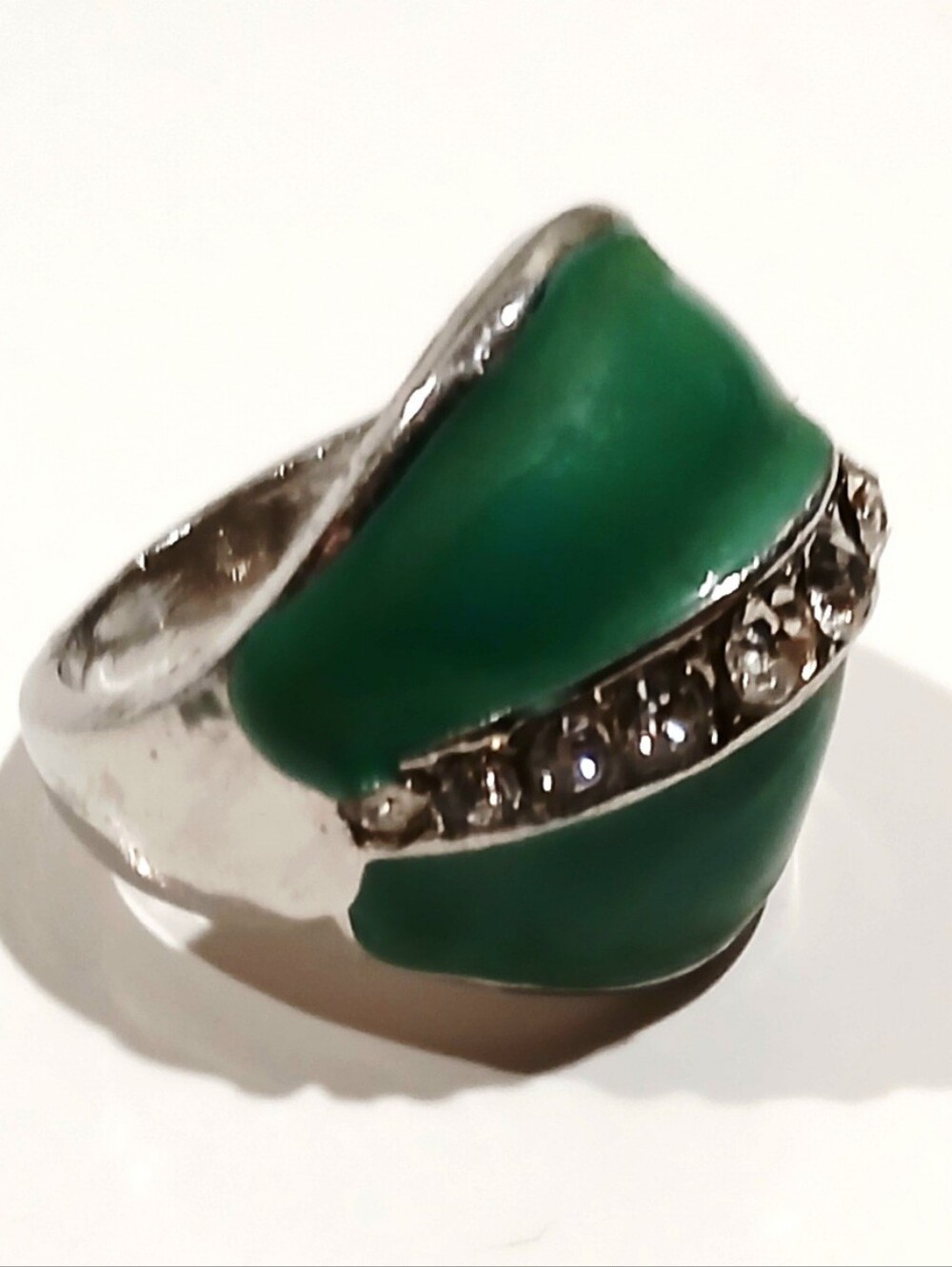 Green Enamel and Crystal Statement Ring - Women Jewelry